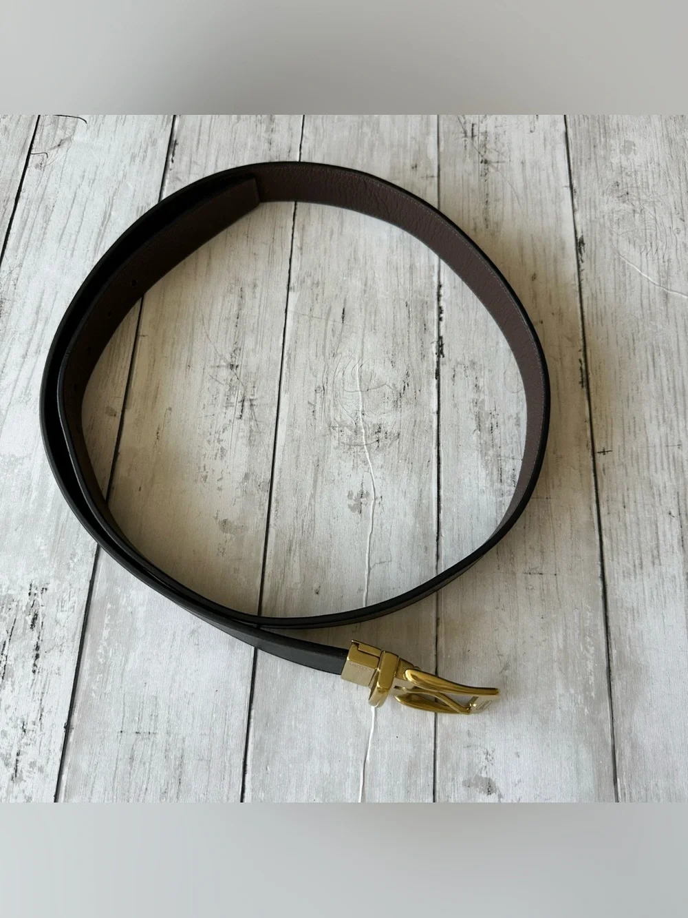 PREOWNED COACH MENS BLACK BROWN BELT WOTH GOLD TONE HARDWARE 44” Size